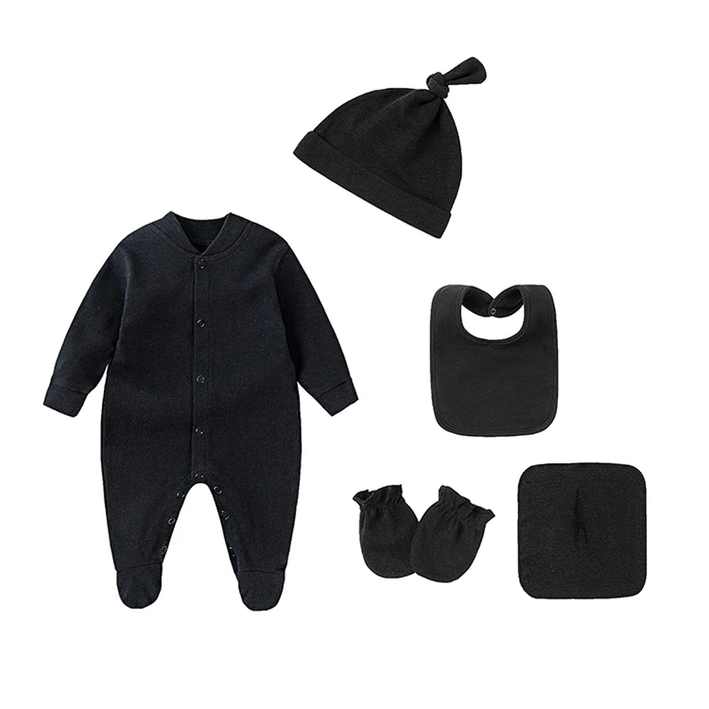 100% Cotton Newborn Baby Sets Hospital Baby Girl Clothes Set Pink Long Sleeve Footed Romper+Hat+Drool Bib+Glove Outfits Gift Box