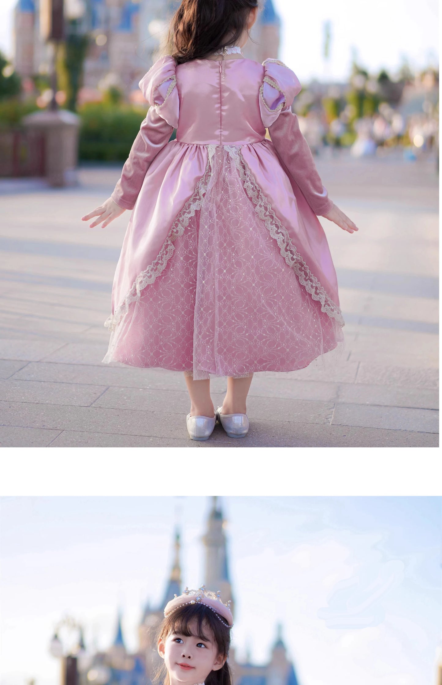 Kids Pink Aurora Princess Lolita Dress Halloween Costume Girl Sleeping Beauty Princess Cosplay Birthday Party Dresses for 2-12Y