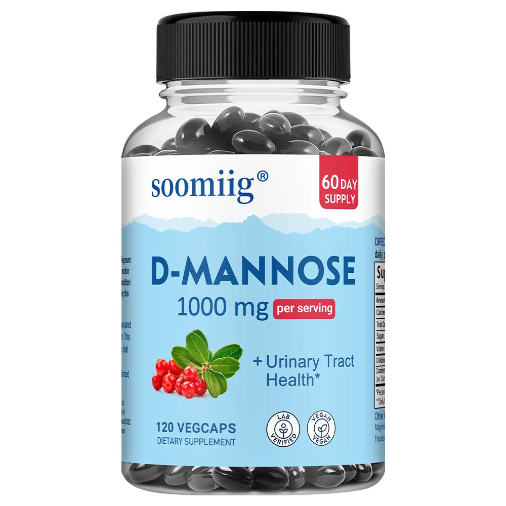 D-Mannose 1000mg Capsules, with Cranberry - Supports Urinary Tract and Bladder Health, Promotes Digestive Health - 120 Capsules