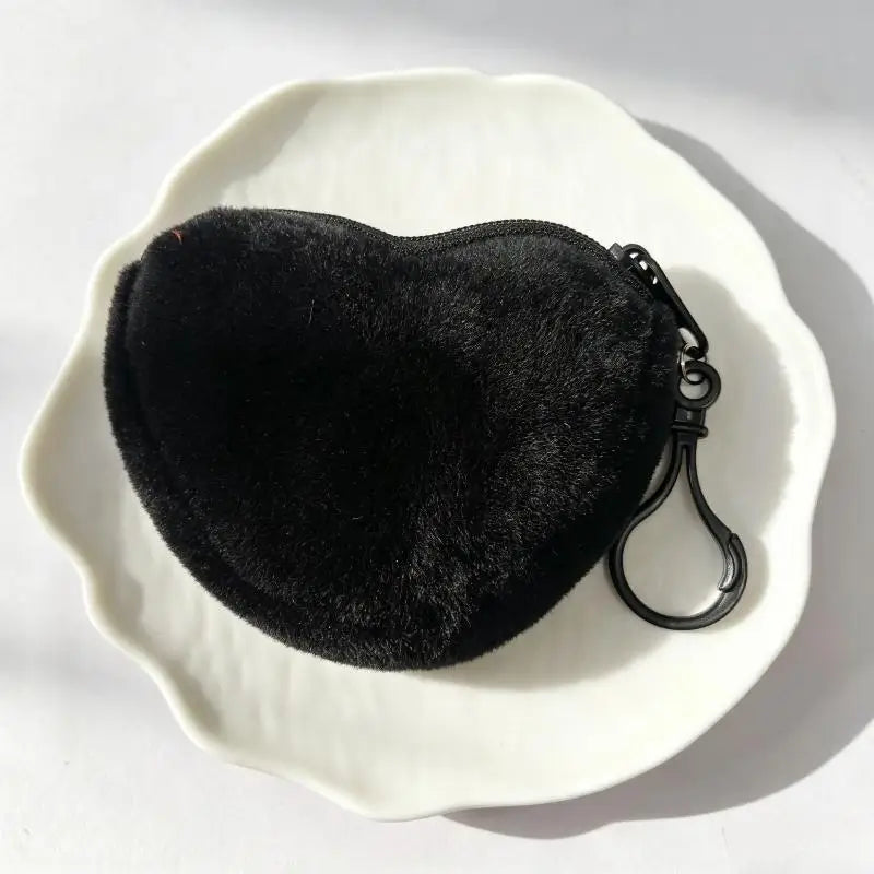 Solid Plush Heart Coin Purse Women's Cute Wallet ID Card Bag Keychain Minimalist Coin Bag Kawaii Wallets For Women Gift