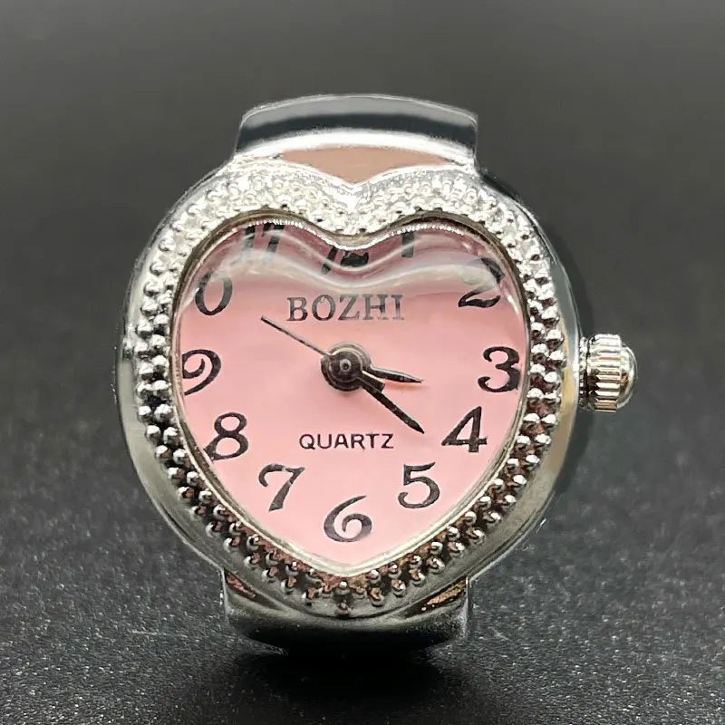 Kiss Jewelry Women Men Creative Heart Shape Clock Quartz Watch Rings Couples Elastic Strap Alloy Dial Watches Finger Ring Gift