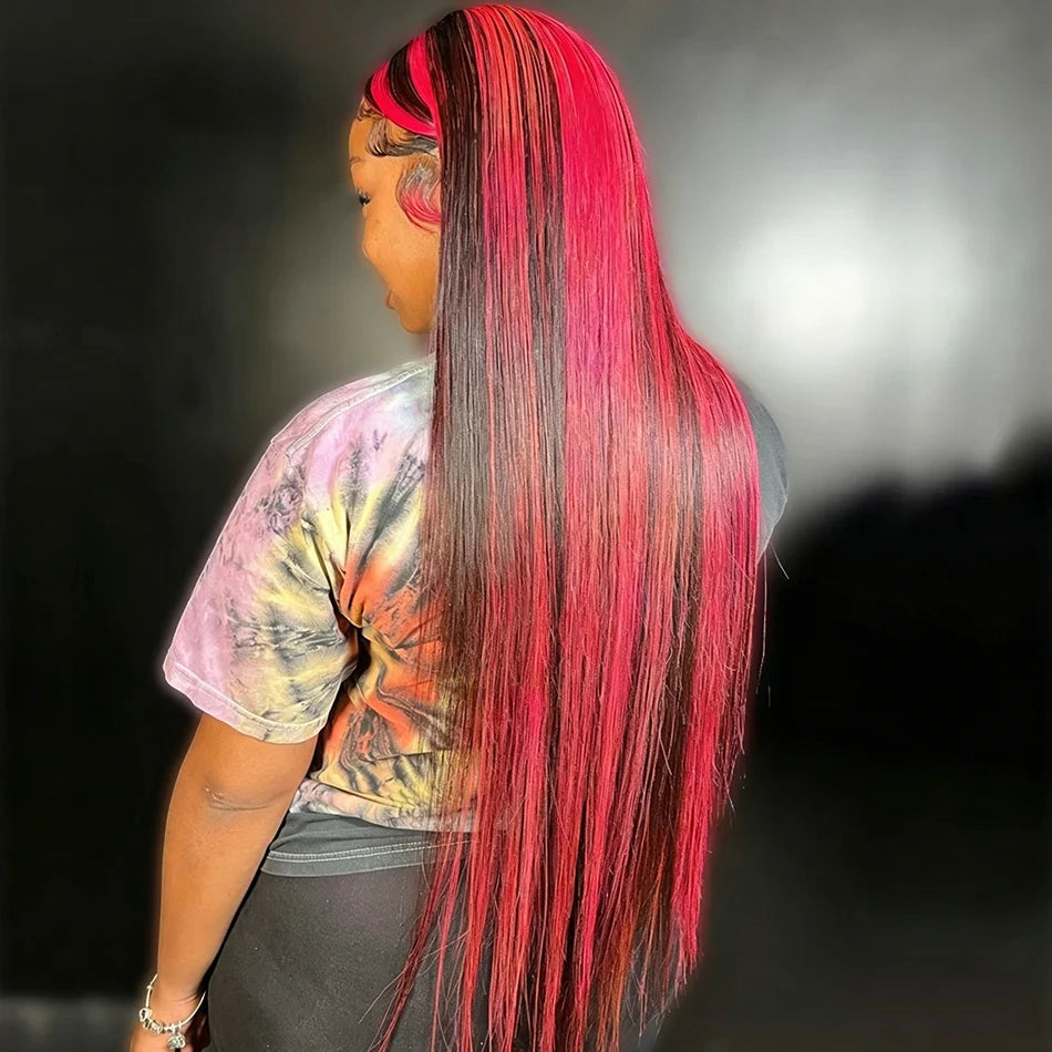 Pink Highlight Colored Human Hair Wigs Woman 13x4 Transparent Lace Front Wig On Clearance Sale Lace Frontal Wig Glueless HD Wigs