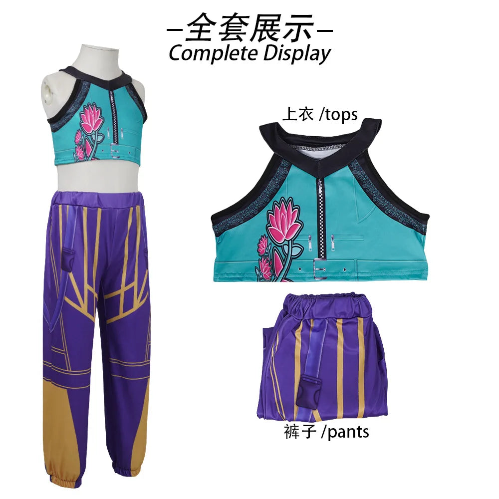 Halloween Fancy Dress Adult Kids Street Hip Hop Role Play Outfit 3 Styles Printed Crop Top Skirt Shorts Idol Stage Costume