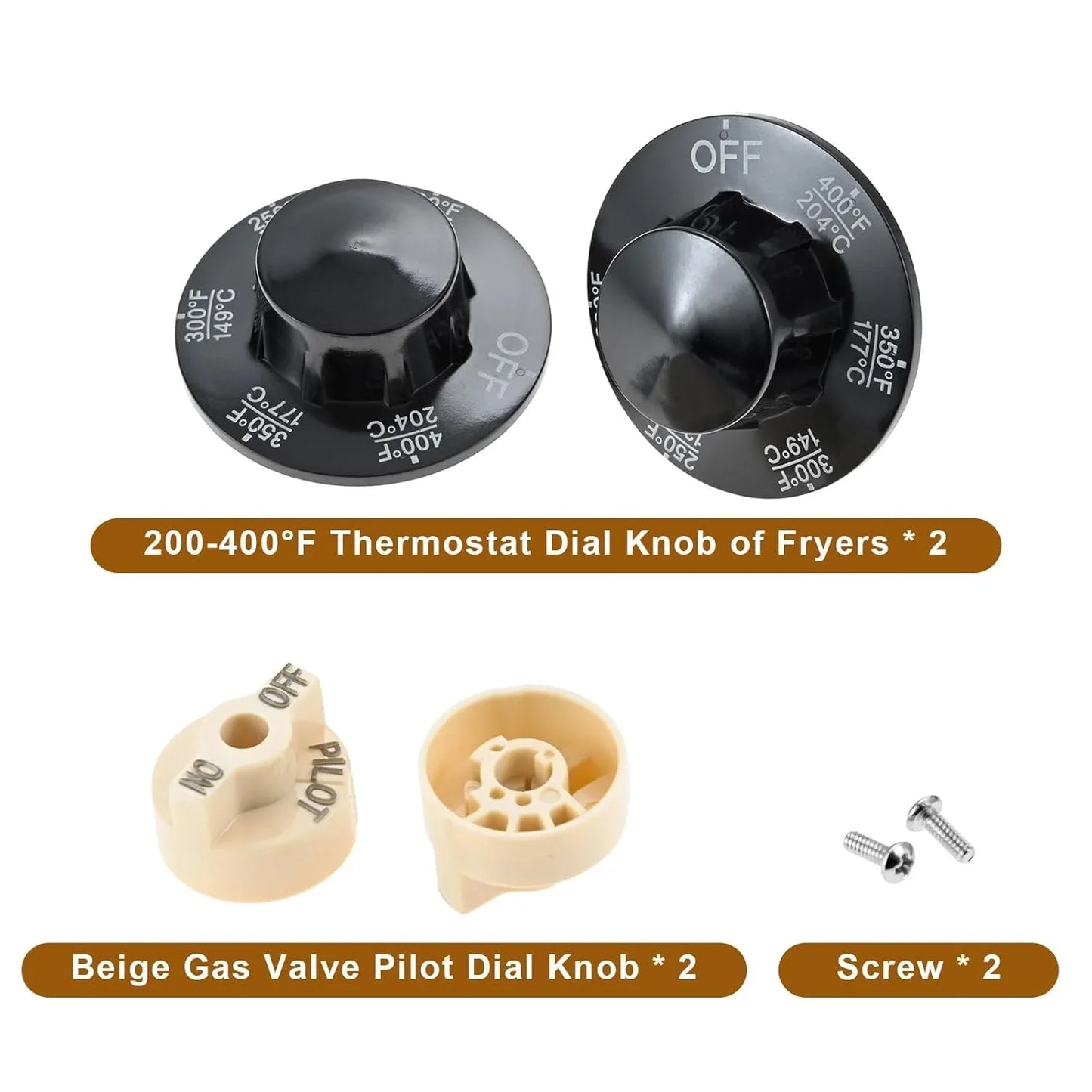 2sets Control Valve Pilot Dial Knobs with 200-400°F Thermostat Knob w/screw P6071267 1751-012 Fryers for Robertshaw 700 series