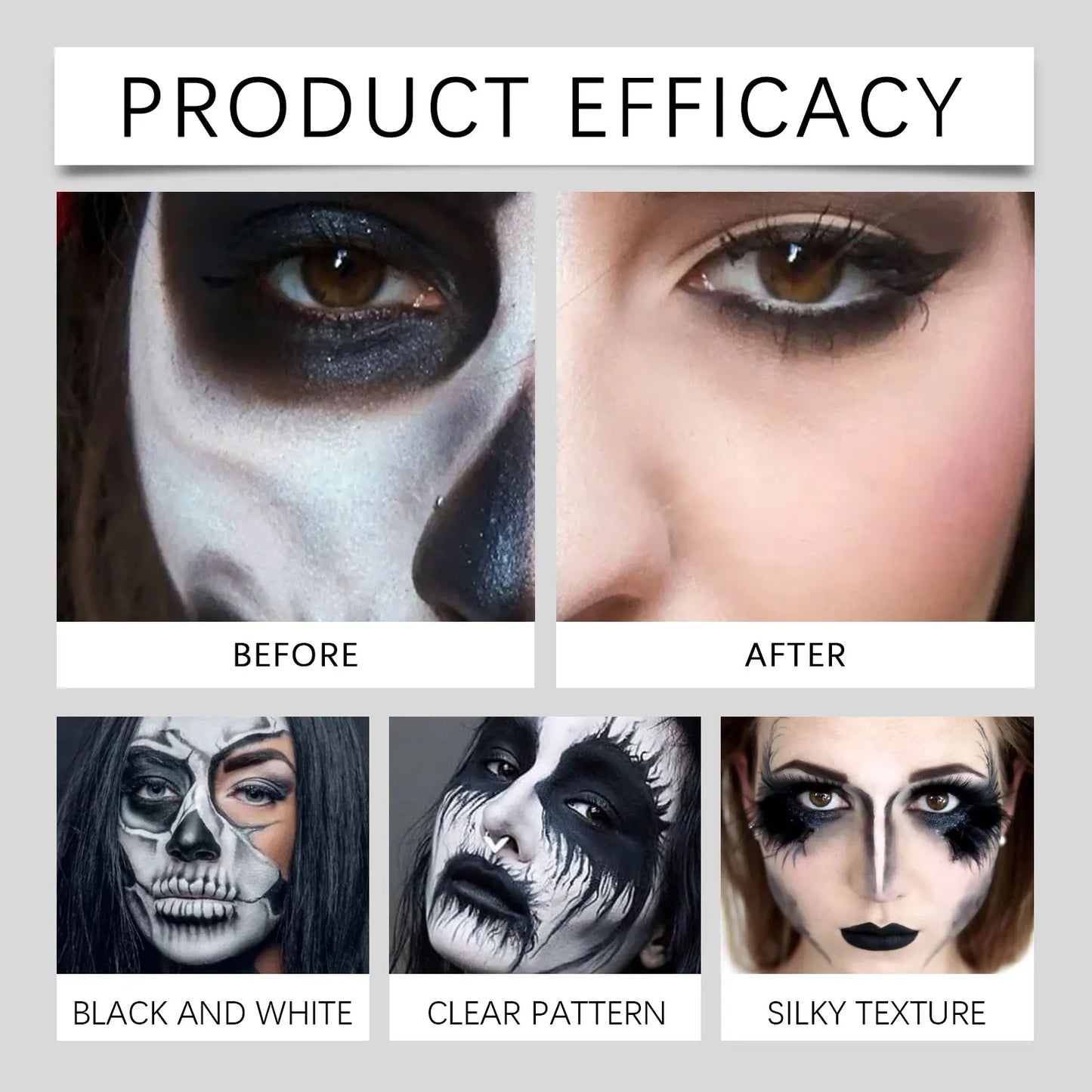 Halloween Black White Face Body Paint Kit Full Coverage Lighweight Foundation Clown Joker Makeup Festive Makeup Accessories Set