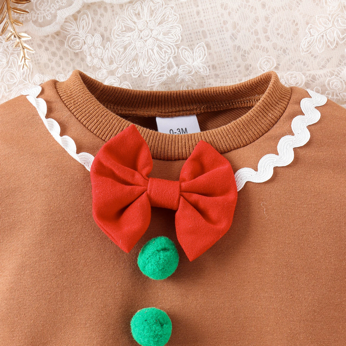 Winter New Style Sweet and Comfortable for Boys and Girls 0-1 Years Old Coffee Color Tiled Webbing Christmas Clothes