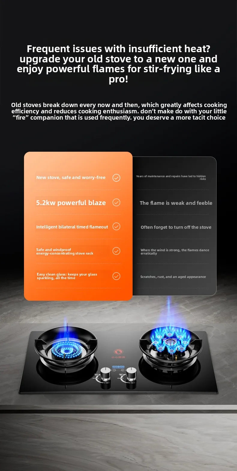 Gas stove, double burner, household LPG tabletop/natural gas stove, high-power built-in gas stove