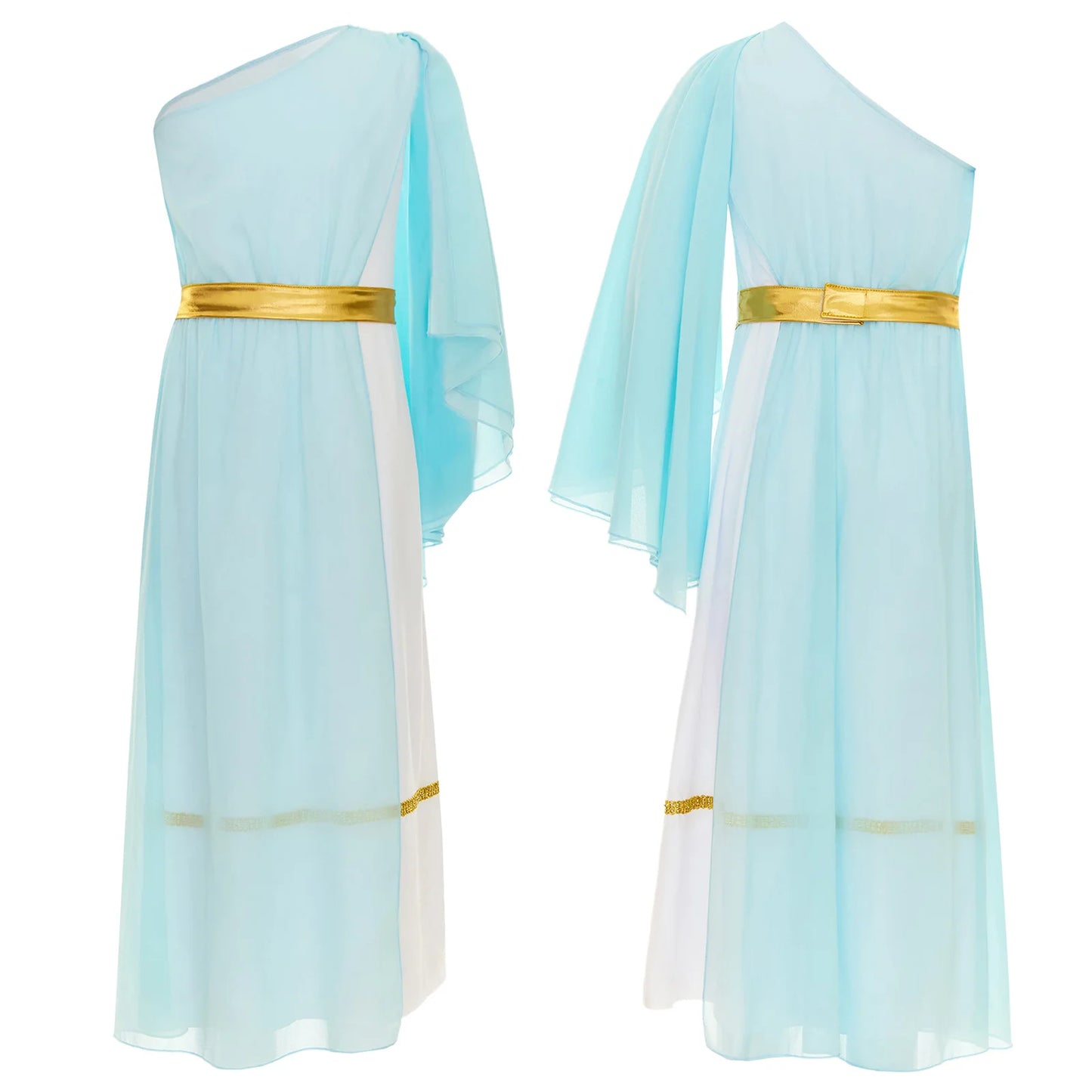 Halloween Virgin Mary Costume for Kids Girls Fancy Greek Princess Cosplay Long Sleeve Ruffle Dress with Chiffon Cape Theme Party