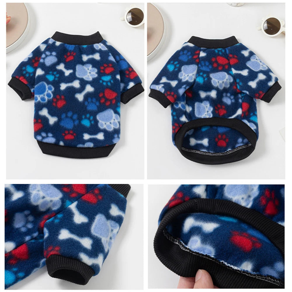 Warm Fleece Pet Pullover Sweater for Cats And Small Dogs Autumn Winter Cat Puppy Clothes Cute Printed Kitten Costume Outfits