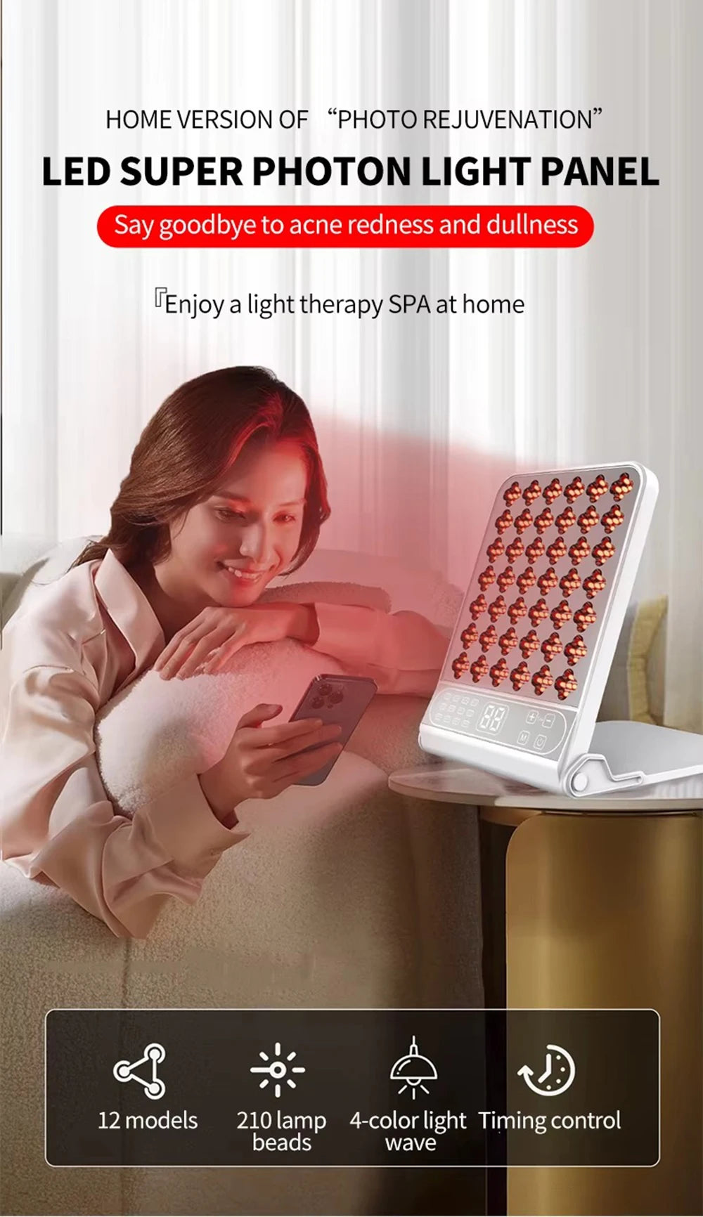 NEW Red Light Therapy Led Facial Infrared Panel 4 Wavelengths 415nm 590nm 630nm 850nm Light LED Beauty Devices for Face and Body