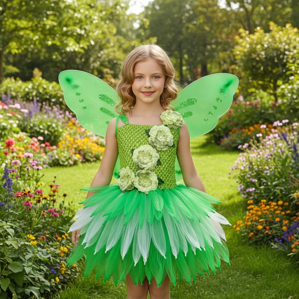 Girls Fairy Costume Princess Dress Kids Butterfly Wing Outfit Tulle Dress Halloween Birthday Party Fancy Dress Carnival Pageant
