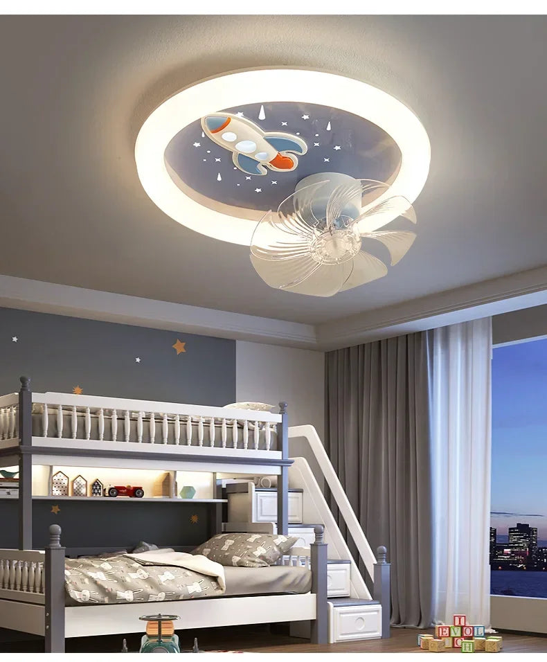 Modern Kids Room Ceiling Fan Light Cartoon Moon Astronaut Ceiling Lamp Boy Girl Bedroom Nursery Study Chandelier Ceiling Lights