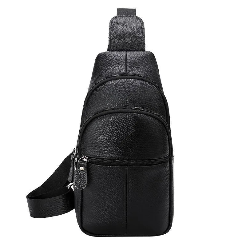 New Leather Chest Cover Layer Cowhide Business Men's Crossbody Bag with High-end Feel and Simple Chest Bag