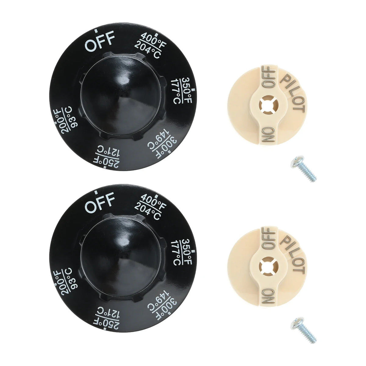 2sets Control Valve Pilot Dial Knobs with 200-400°F Thermostat Knob w/screw P6071267 1751-012 Fryers for Robertshaw 700 series