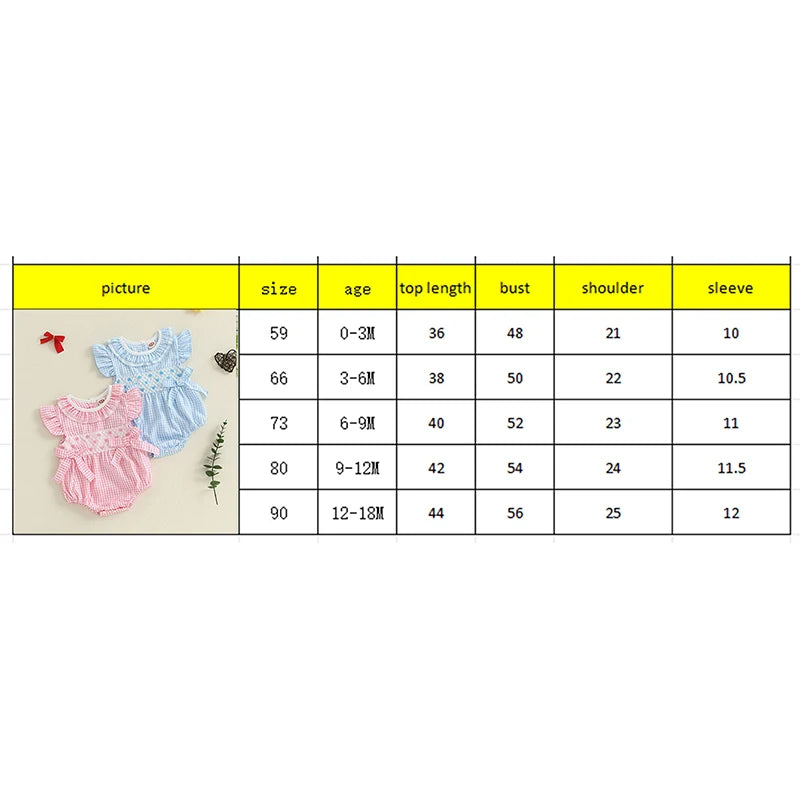 Infant Baby Girl Summer Romper Outfit Ruffle Short Sleeve Bodysuit Bow Embroidery Plaid Jumpsuit 0-18M
