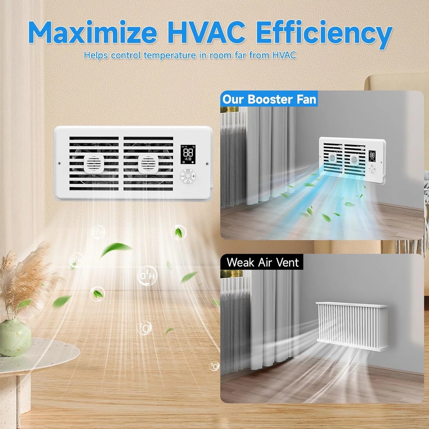 Register Booster Fan 4*10Inch Smart Heating Cooling AC Vent Fan With Remote Control & Thermostat Control Household Radiator
