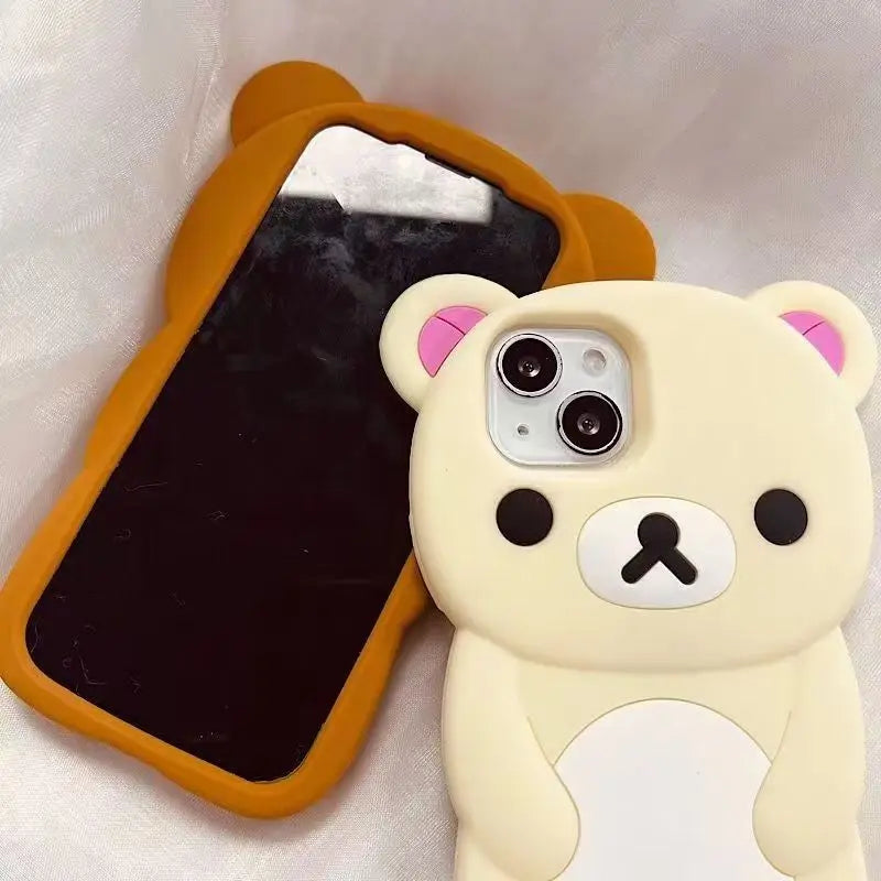 For iPhone SE X XS XR 4 4S 5 5S 7 8 11 12 13 14 15 Plus 16 17 Pro Max 3D Bear Couple Silicone Cartoon Phone Case