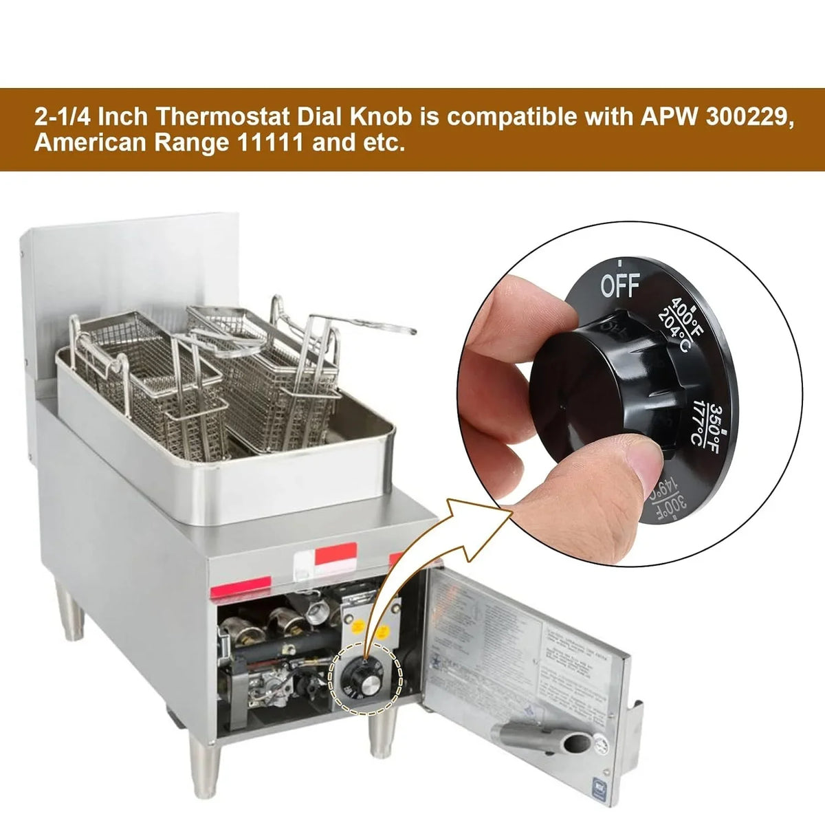 2sets Control Valve Pilot Dial Knobs with 200-400°F Thermostat Knob w/screw P6071267 1751-012 Fryers for Robertshaw 700 series