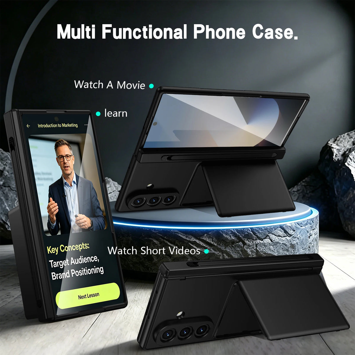 Case For Galaxy Z Fold 8 Ultra 7 6 Card Holder Wallet Kickstand Pen Slot Glass Screen Protector Hinge Shockproof Protective Case