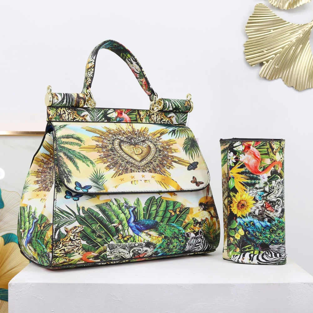 Luxury Women Bags Leather Vintage Painting Art Purse Handbags Girl Shoulder Bag Fashion Cross Body Messenger Bag Female Totes
