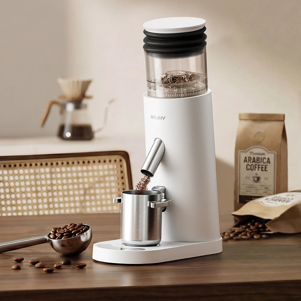 ROUNY Cordless Portable Rechargeable Coffee Grinder for Home & Travel, 60 Settings, 41mm Stainless Steel Burr, LED Touch