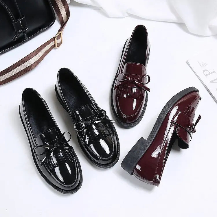 Black Patent Leather Women's Loafers Platform Slip on Shoes for Women 2025 New Spring British Tassel Casual Flats Shoes Woman