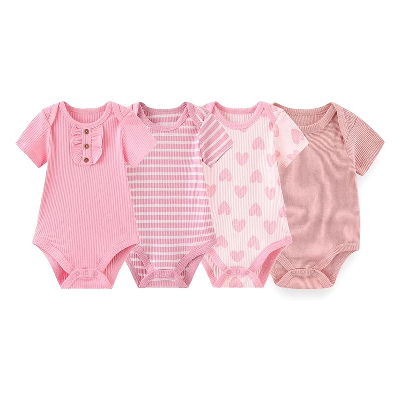 Kiddiezoom 4PCS/Lot Unisex Baby Boy Girl Bodysuits Short Sleeve Infant Onesies First Christmas Baby Clothes
