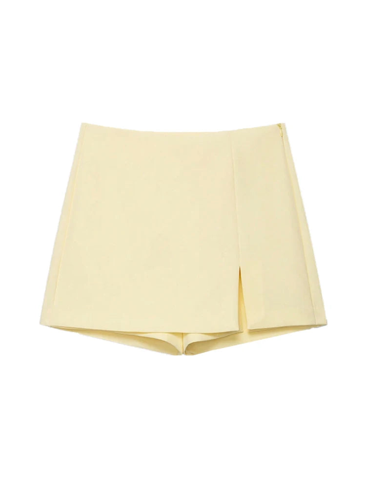 Women's High Waist Skort with Front Slit And Side Zipper Fashion Solid Shorts Skirt Female High Waist Skort Mujer