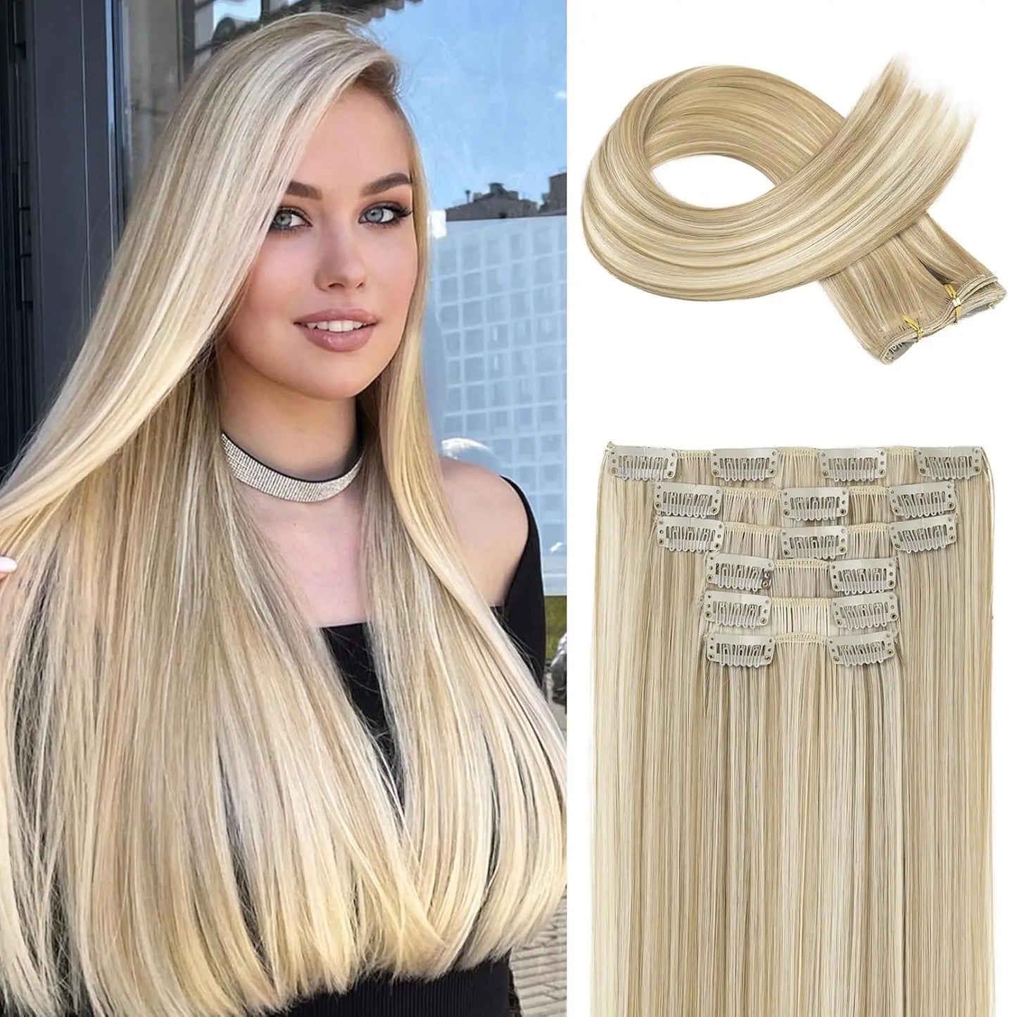 Synthetic Clips in Hair Extensions 6Pieces/Set 24 Inch Long Straight Extensions for Women Hairpiece