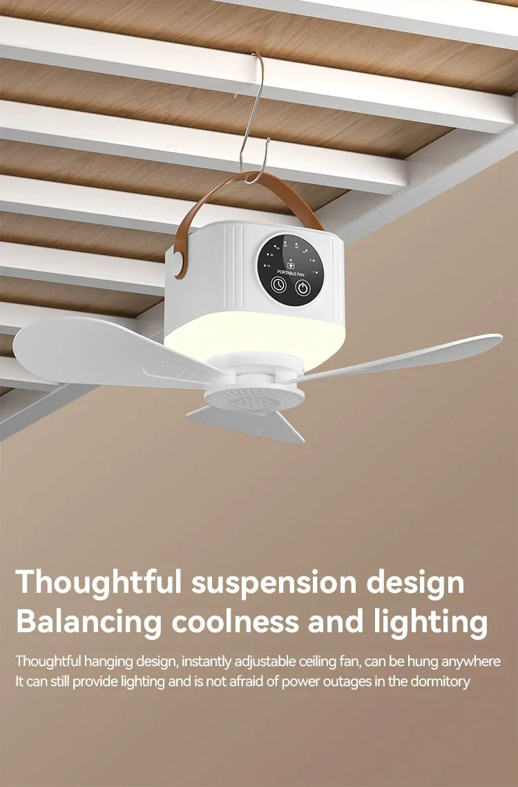 7200mAh Ceiling Fans Portable Camping Fan Tent Air Circulator Cooler Outdoor Rechargeable Electric Fan LED Light Remote Control