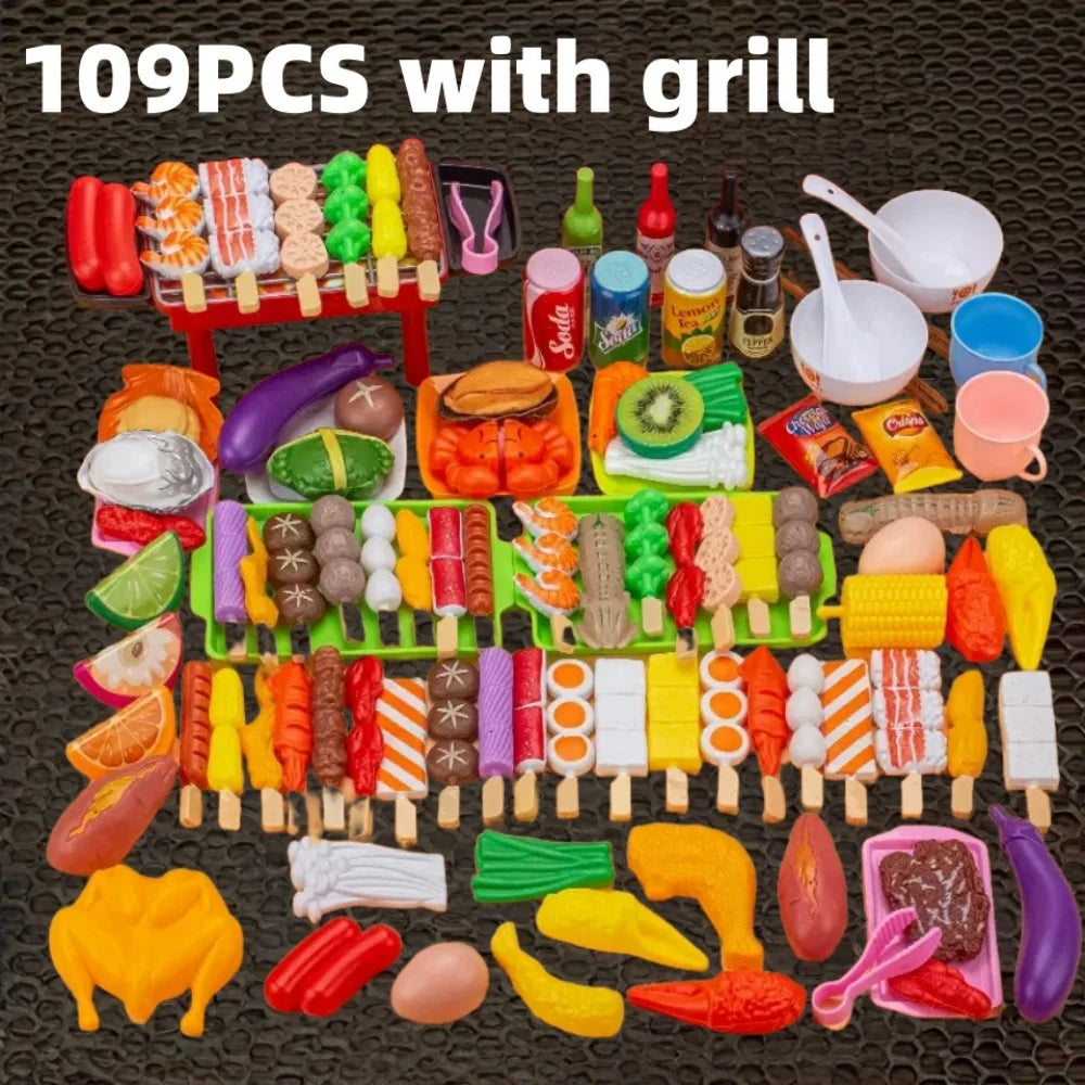 Baby Dress Up Kitchen Toys BBQ Set Kids Simulated BBQ Cookware Cooking Simulated Food Cosplay Educational Gift Toys