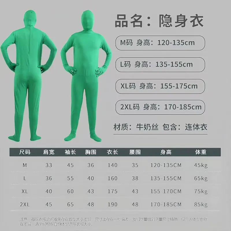Halloween Cosplay Adult Male Solid Color Tight Fitting Invisibility Cloak Clothing Black Man Jumpsuit Invisibility Man Children'
