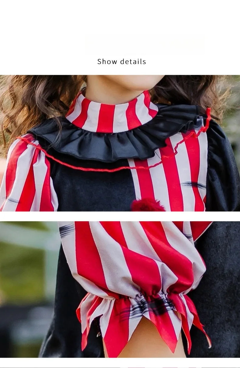 Halloween Cosplay Costumes Horror Clown Dresses Pants Headwear Clothes Sets Carnival Theme Party Role Playing Outfits for Girls