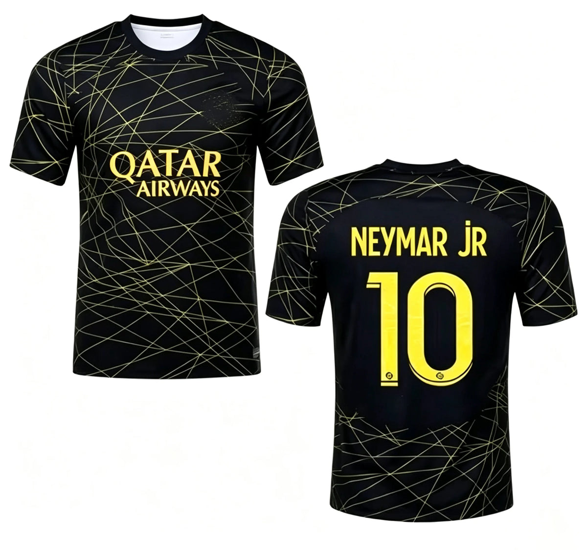 Paris Saint Germain Men's Black Gold Football Jersey, Neymar Size 10, Quick Drying Short Sleeved, Football T-Shirt