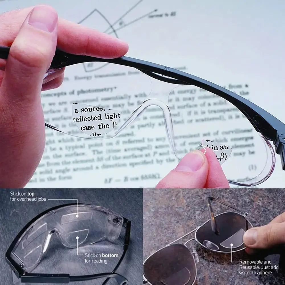 2pcs Stick-on Reading Glasses Lens Liquid Silicone Bifocal Presbyopic Lenses Magnification Bifocal Lenses +100 to +350