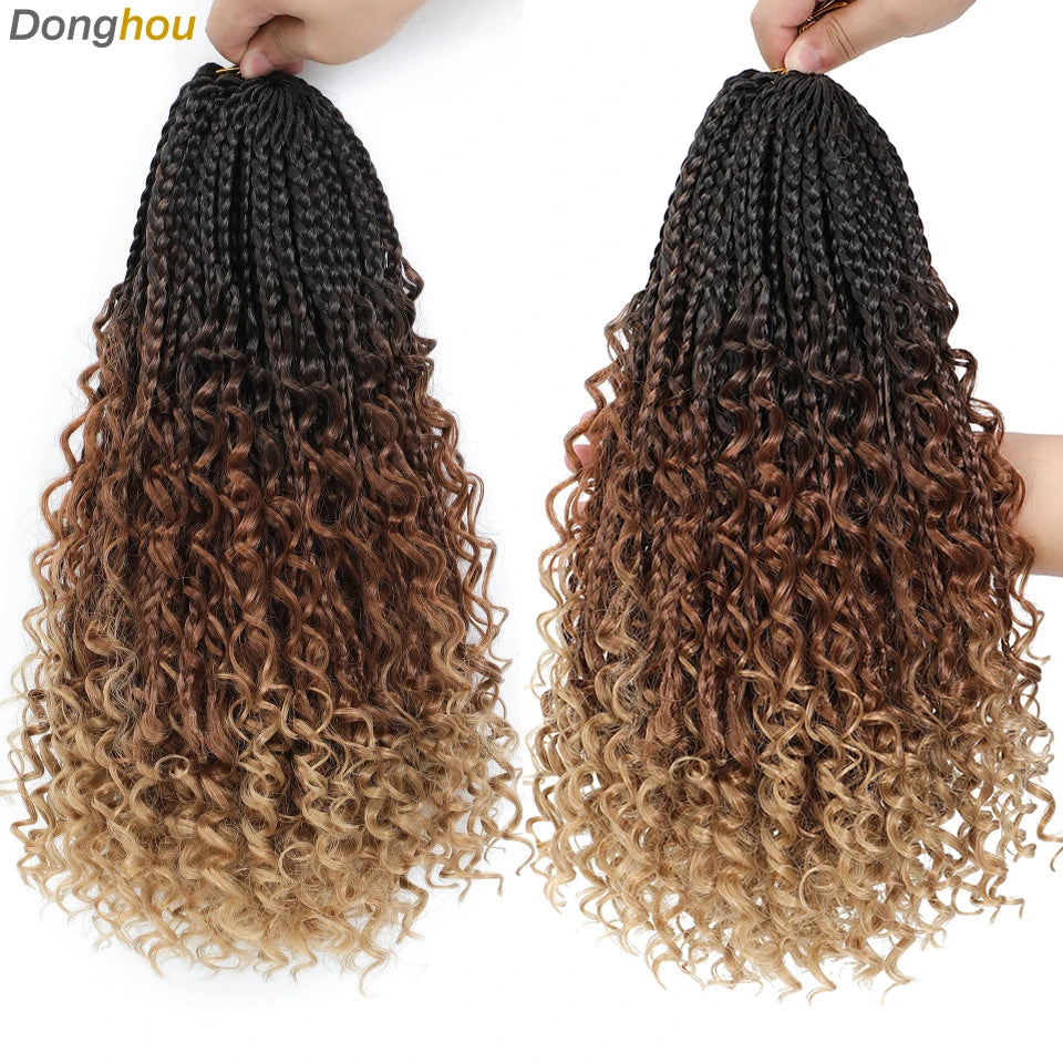 14 18 24 Inch Boho Box Braids Crochet Braids Curly Ends 1B 30 27 #4 Bug 8 Colors Ombre Goddess Bohemian Box Braids Crochet Hair