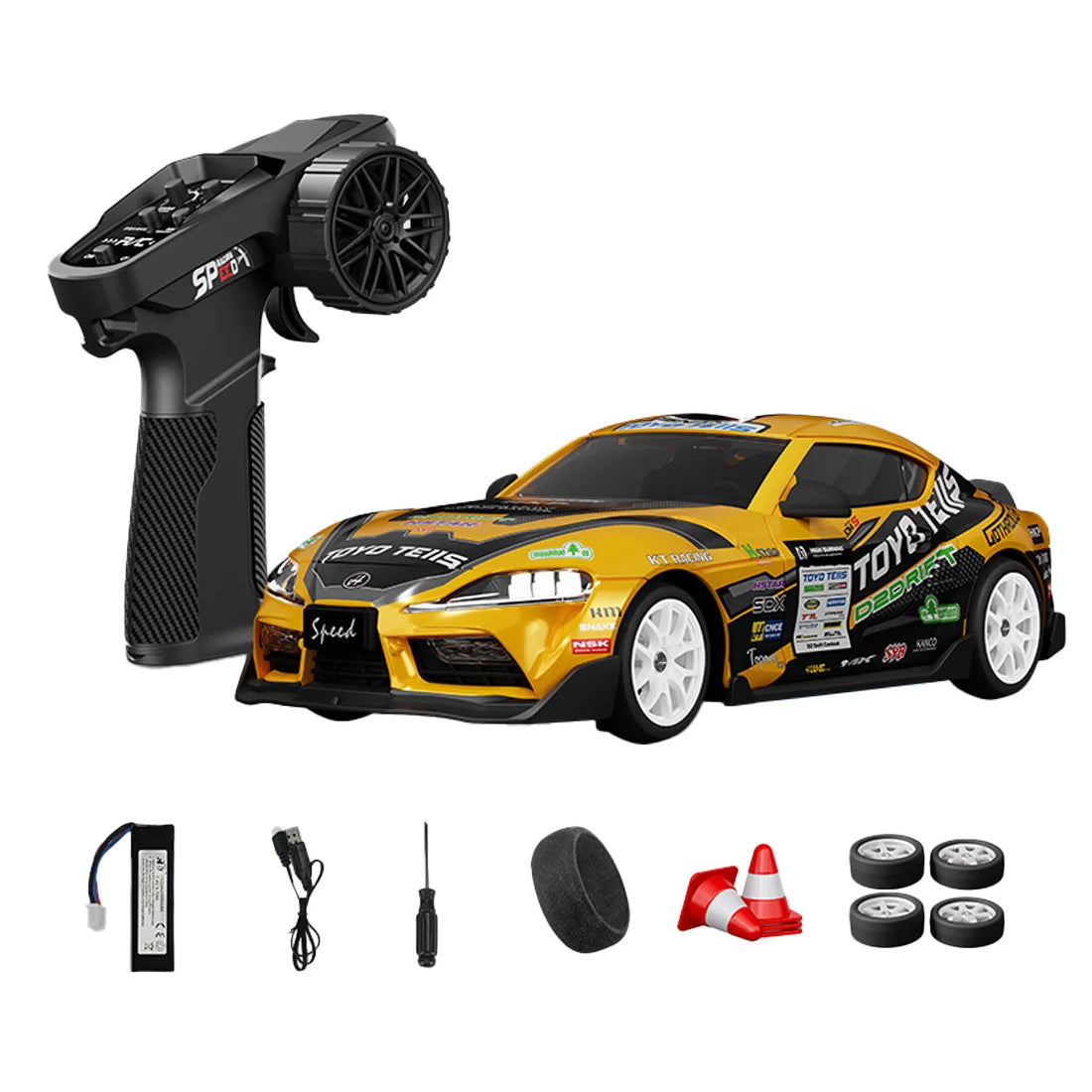 D24 1:24 RC Drift Car 4WD Proportional High Speed Racing Vehicle with ESP Gyro Underglow LED Dual Tires Remote Control Sport Car