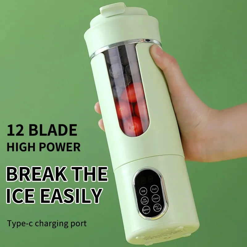 New Upgrade 530ml Wireless Portable Juicer Cup 7.4V 12 Stainless Steel Blades 4 Speed Gears USB Rechargeable Ice Crusher Mini El