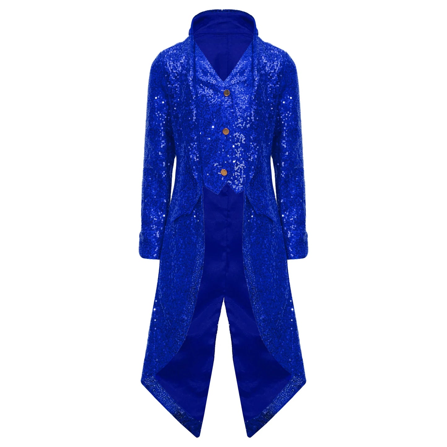 Kids Boys Halloween Medieval Renaissance Costume Sparkly Sequins Victorian Tailcoat Jacket Frock Coat Long Sleeve Gothic Tuxedo