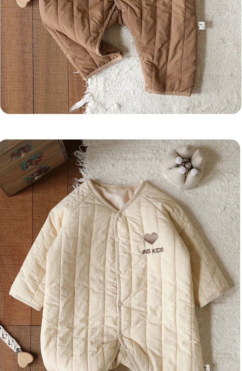 New Embroidered Baby Romper Autumn Winter Thicken Cotton One-piece Bodysuits for Boys Girls Outdoor Cotton Jacket Jumpsuit