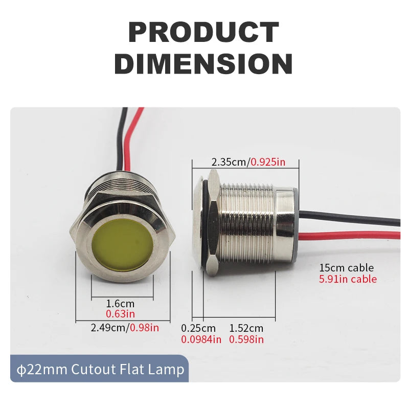 5pcs 16/19/22mm Waterproof IP67 Metal LED Indicator Light DC/AC 3-48V Signal Lamp Red Yellow Green Blue White for Car Dashboard
