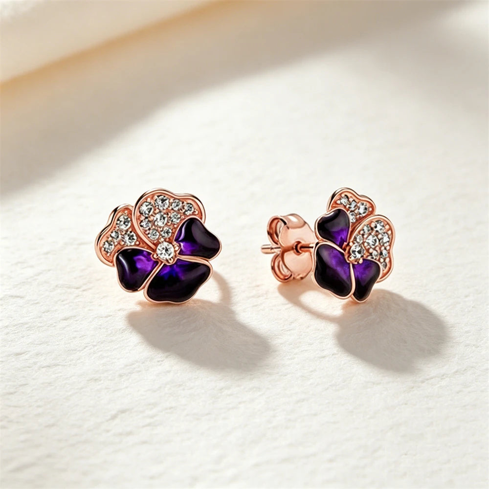 925 Sterling Silver Butterfly Flower Bee Lilac Leaf Zircon Earrings Suitable for Daily Wear as Women's Jewelry Holiday Gifts