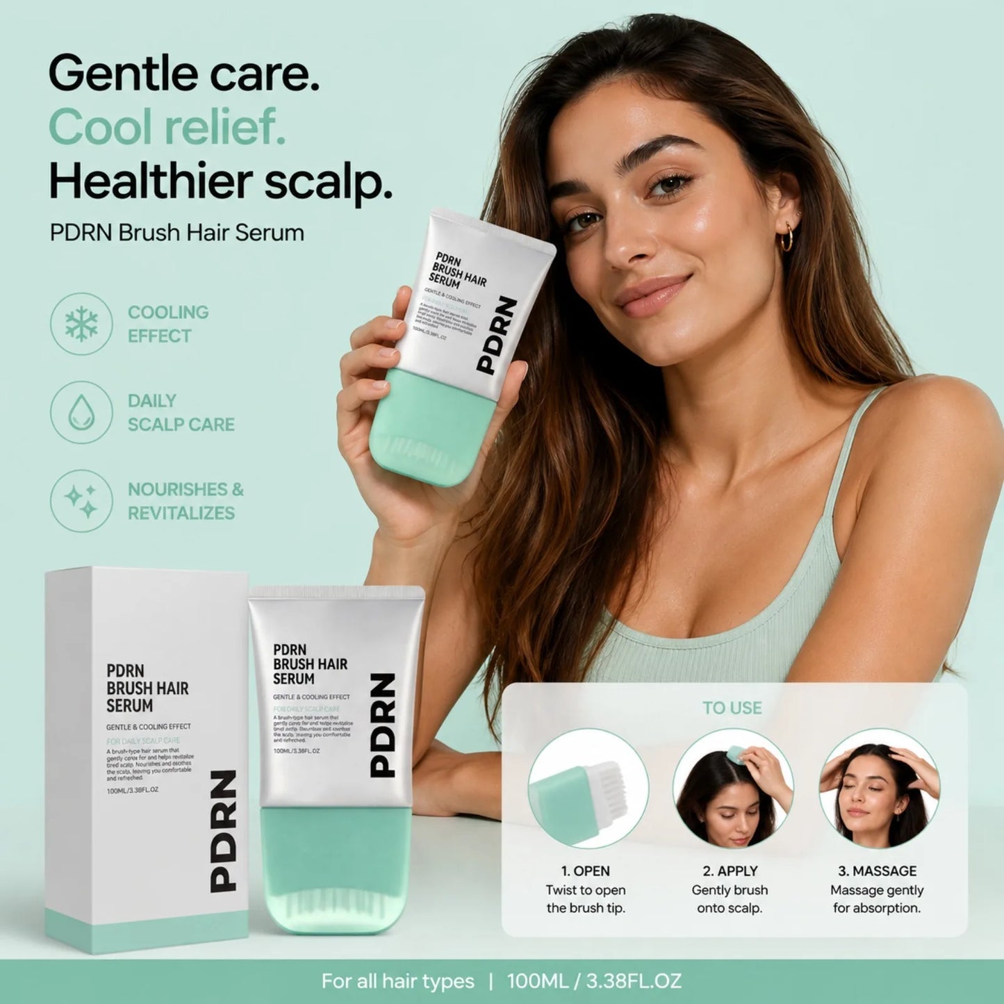 PDRN Hair Serum Centella Scalp Soothing Serum Nourishing Calm Tense Scalp Cooling Daily Scalp Care Sensitive Scalp Massager