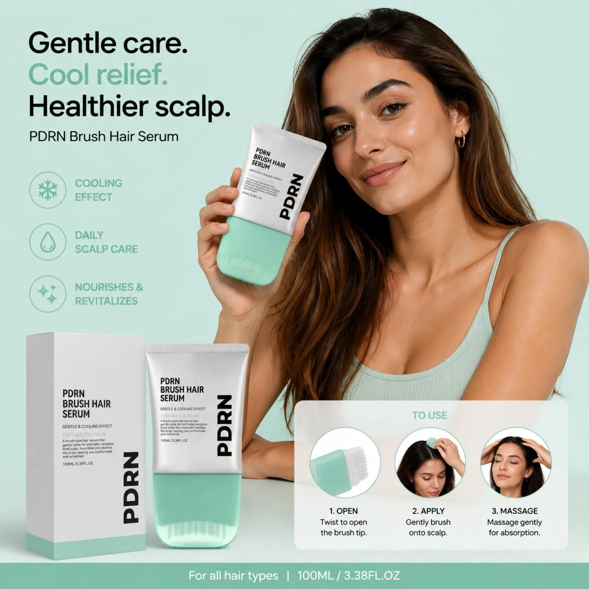 PDRN Hair Serum Centella Scalp Soothing Serum Nourishing Calm Tense Scalp Cooling Daily Scalp Care Sensitive Scalp Massager