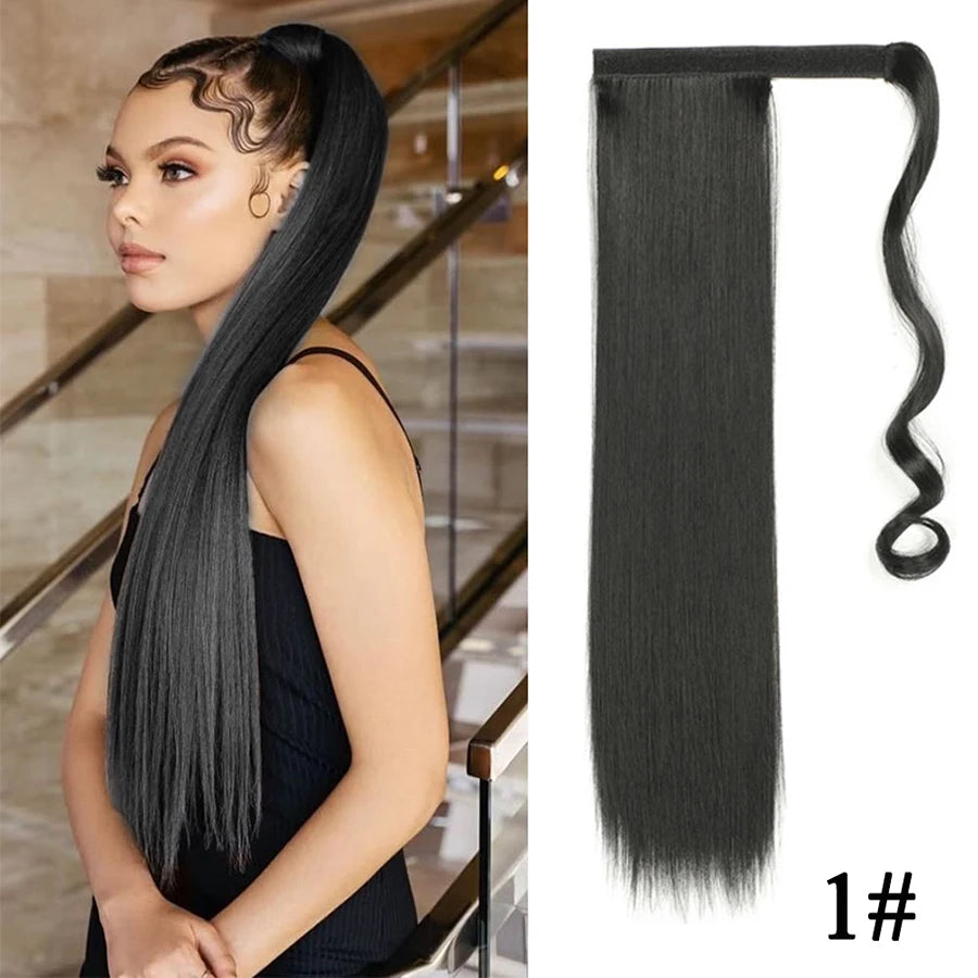 Synthetic Ponytail Long Straight Wrap Around Ponytail Hair Extension Heat-Reistant Fiber Pony Tail Fake Hairpieces For Women