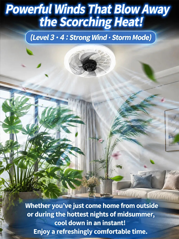 Led Fan Light Smart Remote Control Ceiling Fan With Light E27 For Living Room Converter Base Dimmable 4 Adjustable Wind Speed