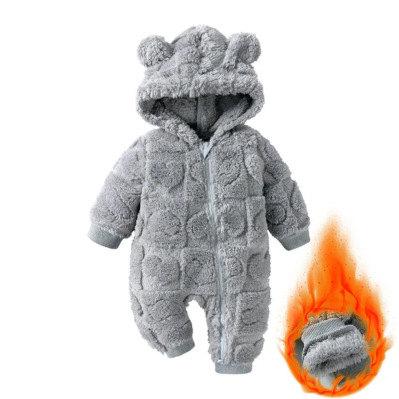 0-18 Months Newborn Baby Romper Winter Thicken Flannel Warm Clothes Infant Boy Girl Oneies Pyjamas Kids Cute Hooded Jumpsuits