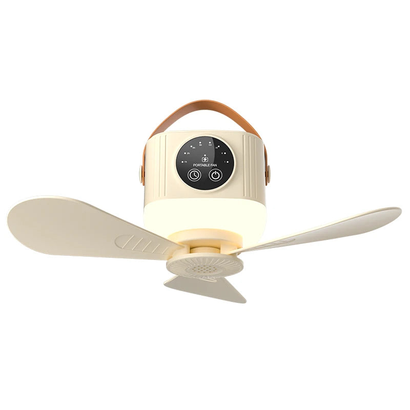 Mini Ceiling Fan, 4 Speeds, LED Screen, 3-Level Night Light, 4 Timers (1-8H), 3600mAh Battery, Remote, Quiet USB Fan for Camping