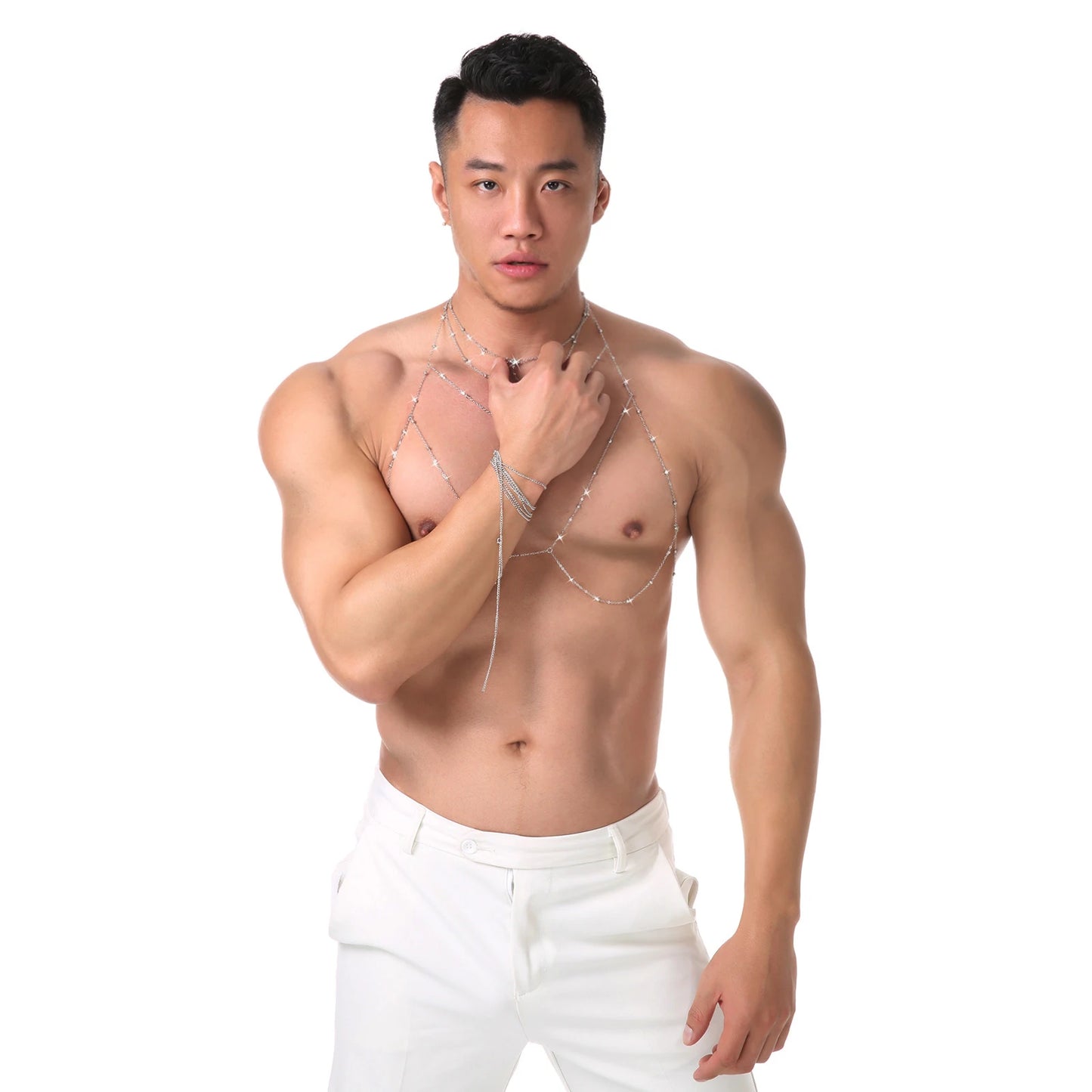 Unisex Sexy Chest Chain Bra Cross Bikini Body Chain Necklace Jewelry Gifts Shiny Rhinestone Body Chain Fashion Metal Accessories