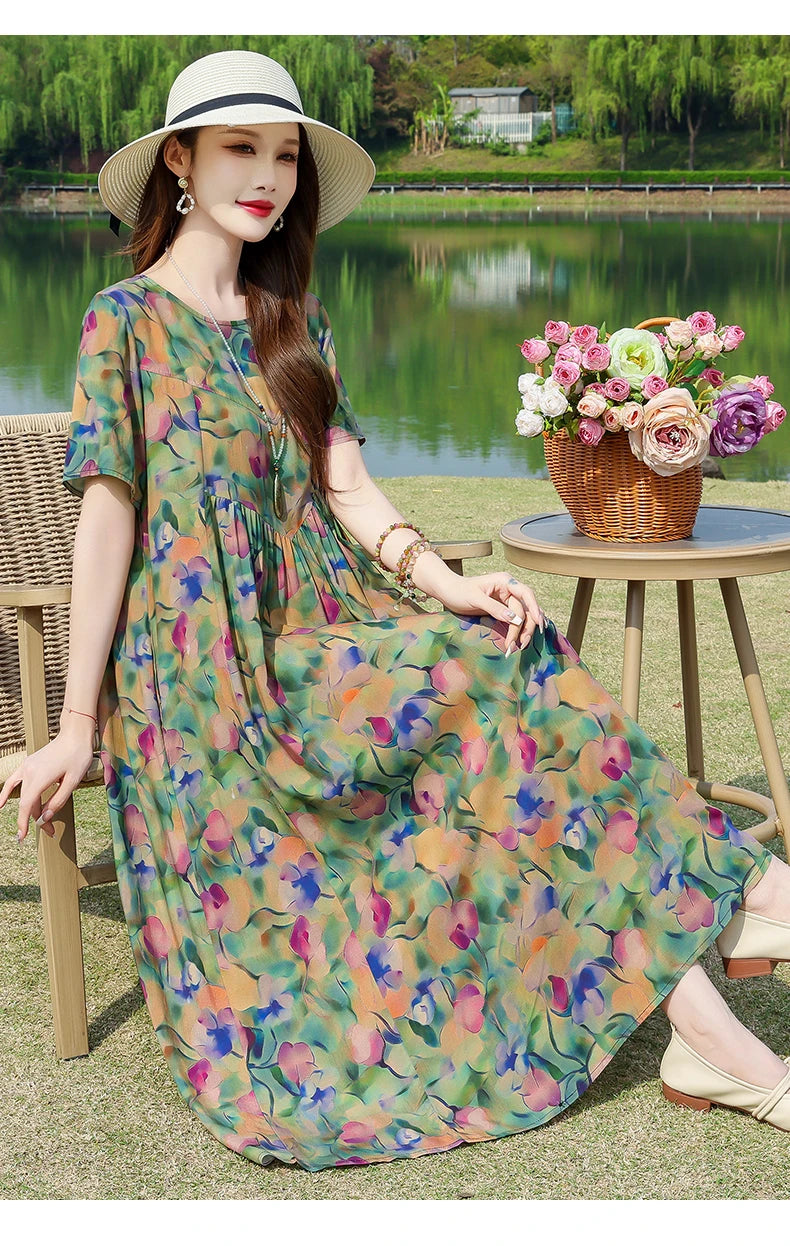 New Fashion Summer Dresses For Women 2025 Elegant Casual Short Sleeve Dress Soild Colour Women Clothing